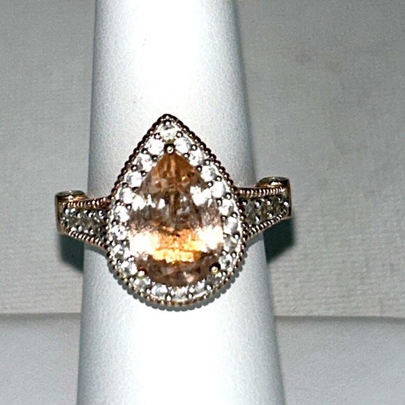 Genuine 2.5 Kt Peach Morganite White Zircon Engagement Wedding Dinner 925 Ring - Picture 13 of 14